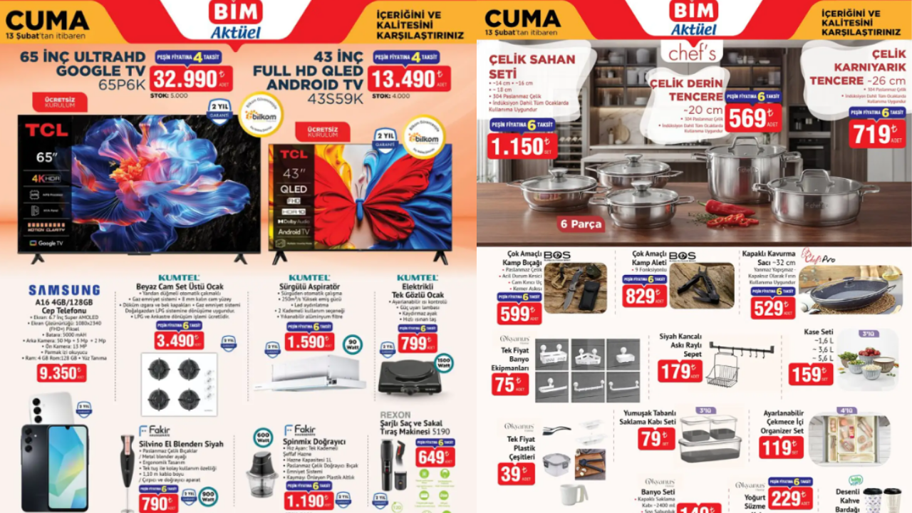BİM’den 13 Şubat Aktüel fırsatları: Televizyondan mutfak setine, oyuncaktan tekstile dolu dolu katalog