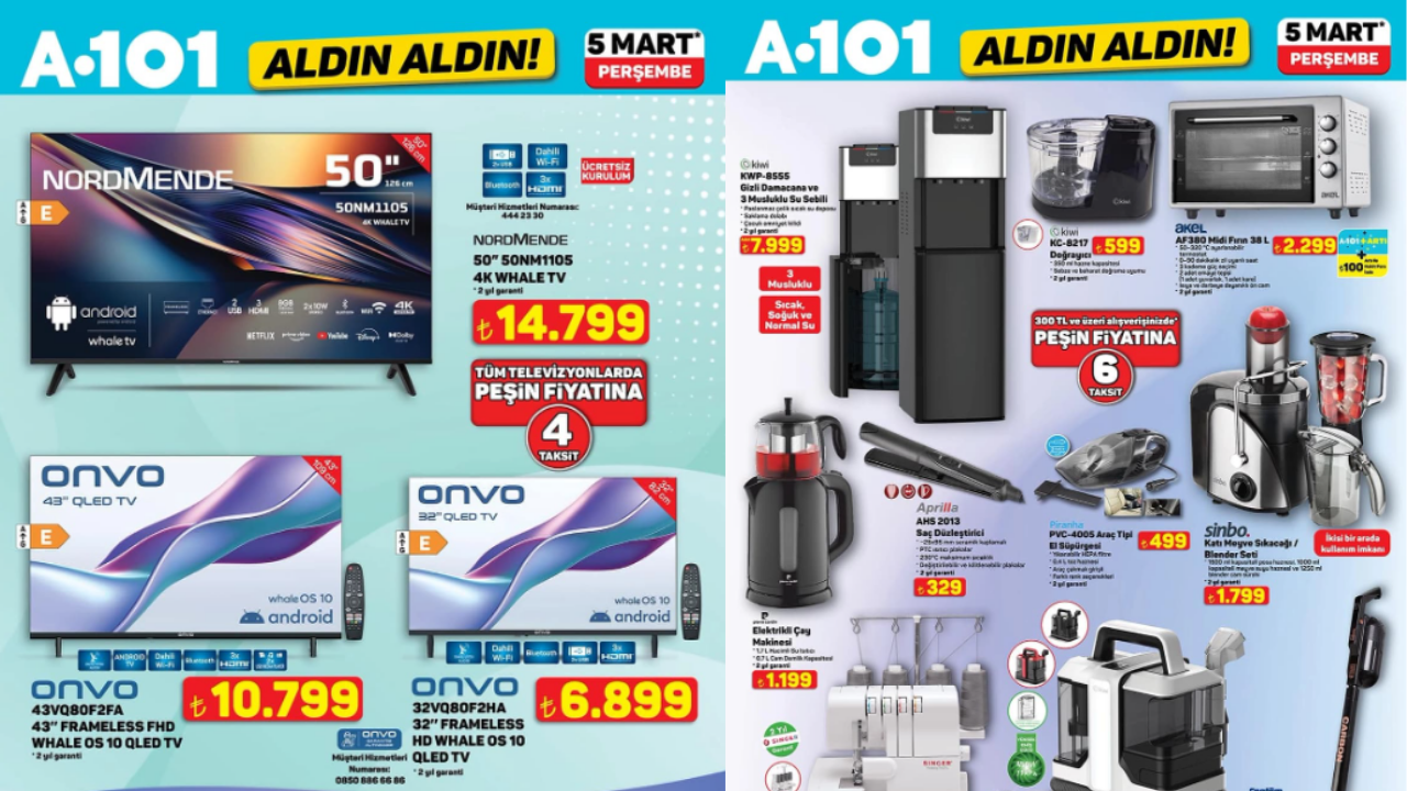 A101 5 Mart Aldın Aldın Kataloğu yayınlandı: Televizyondan motosiklete dev fırsatlar!